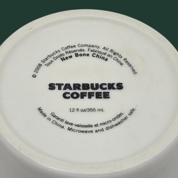 Set of Two 12oz White Starbucks Coffee Cup Mugs 2008 and 2013 (New Bone China) - Picture 11 of 16